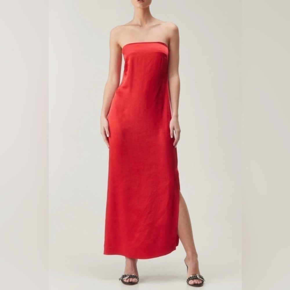 Nasty Galβ Red Strapless Satin Maxi Dress
